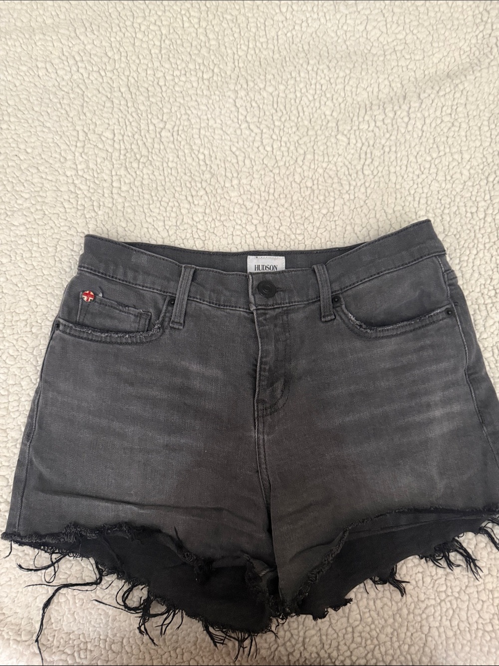 Hudson Jeans Black Frayed Hem Denim Shorts